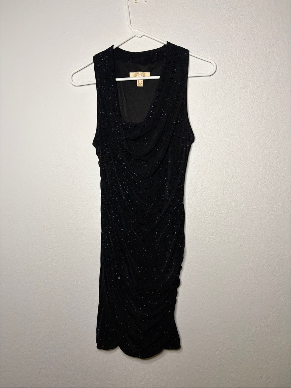 Aidan Black w/ Blue Shimmer Sleeveless Ruched Cowl Neck Bodycon Dress 4